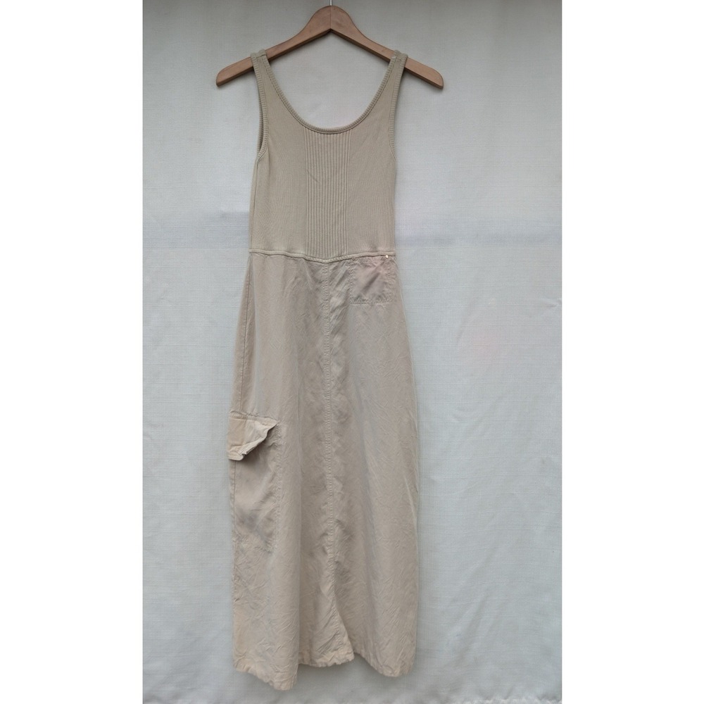 Olsen Mixed Media Tank Dress Womens S Beige Cotton Modal Ribbed Cargo Maxi